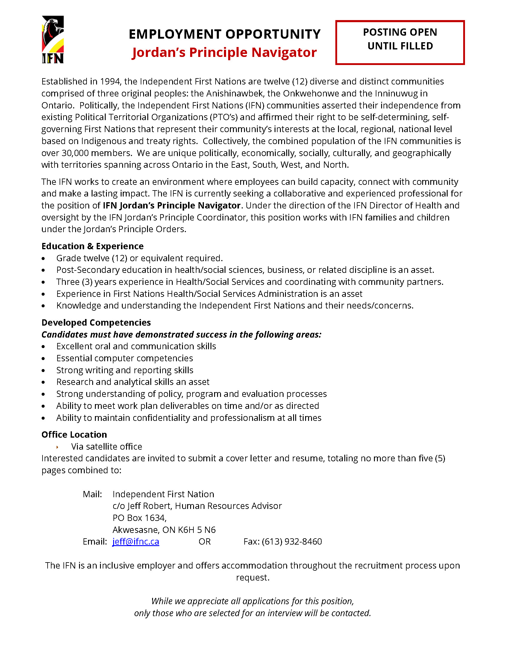 IFN HR Advisor - Job Posting Closing Jan 3, 2022